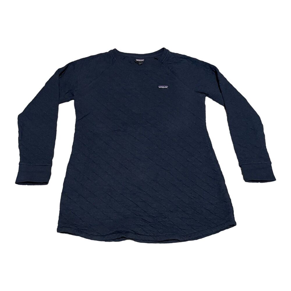 Patagonia Womens Quilted Tunic Large Navy Blue Sweatshirt Organic Cotton